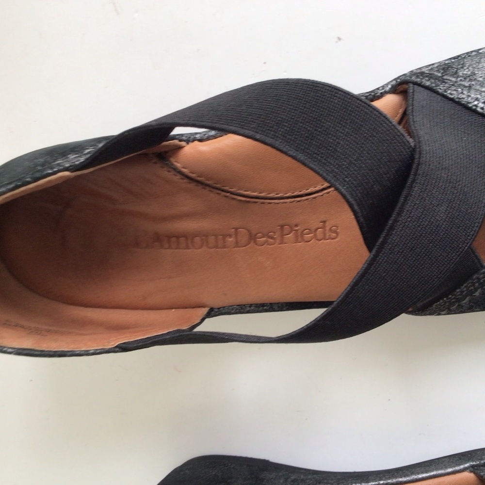 L'Amour Des Pieds Bane Demi Criss Cross Strap Leather Wedges Size 7 - Picture 11 of 14